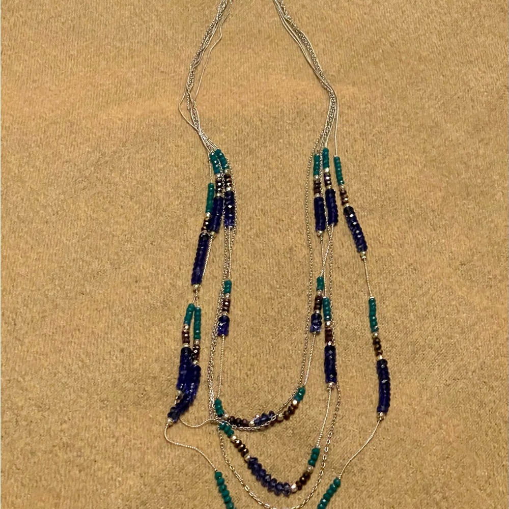 Multi-Strand Blue & Teal Beaded Women's Necklace